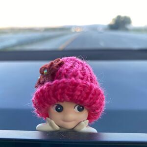 Sonny Angel Beanie Hat Fuschia Color Beanie Brick Red Flowers Beanie ONLY